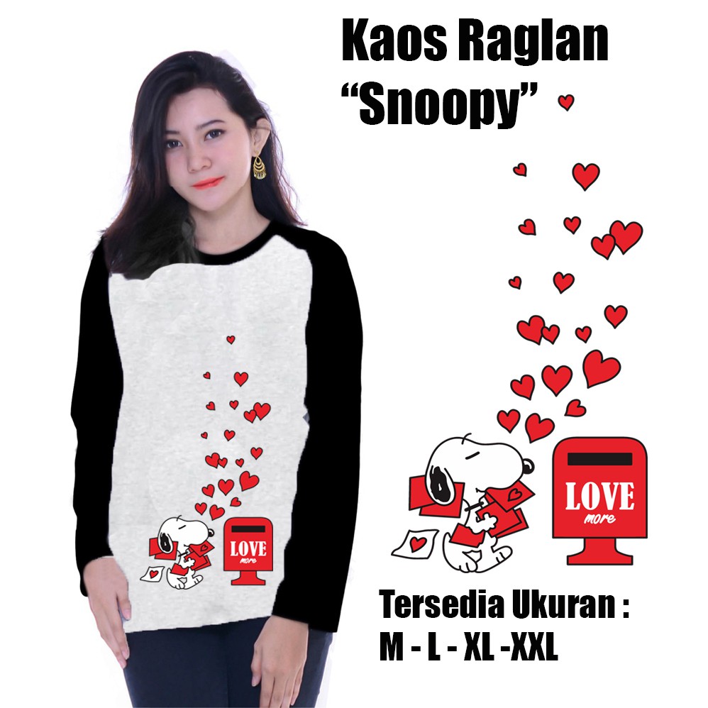 Myco | Kaos Raglan | Gambar  Snoopy | Kaos lengan panjang | Ukuran M - L - XL - XXL