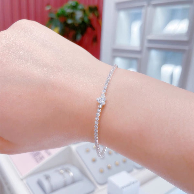 Pandora Gelang 925 Silver Bentuk Hati Hias Berlian Kubik Zirkonia Dapat Disesuaikan Untuk Wanita