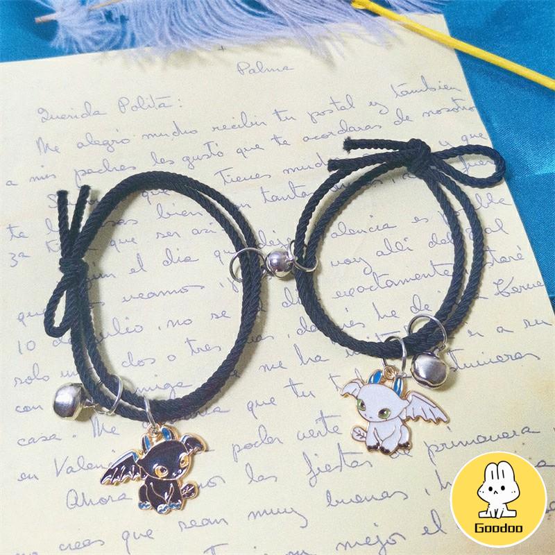 2 Pcs Fashion Magnet Gelang Hitam Dan Putih Toothless Beberapa Gelang Wanita Pria Pasangan Hadiah Perhiasan Aksesoris -Doo