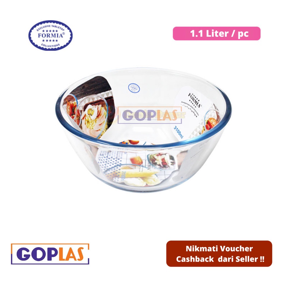Mangkok / Wadah Saji Kaca Bulat 1100ml Merk Formia - Bake & Serve Bowl