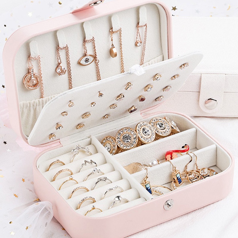 Kotak Tempat Kotak Perhiasan Mini Kotak Perhiasan Travel Jewelry Box Penyimpanan Anting Kalung Gelang Cincin Emas Portable  jewelry box