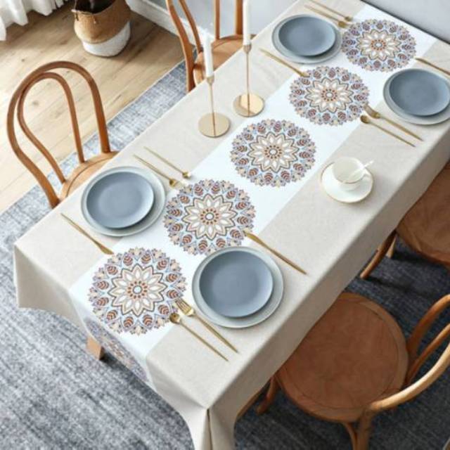 Bohemian Taplak Meja Makan Kotak Besar Ruang Tamu Anti Air Bahan PVC 140x180