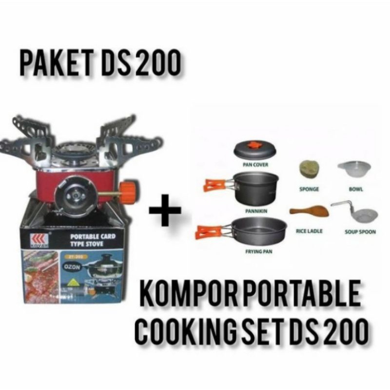 Paket Alat masak Camping Cooking Set DS 200 dan Kompor Kotak Portable Perlengkapan Camping