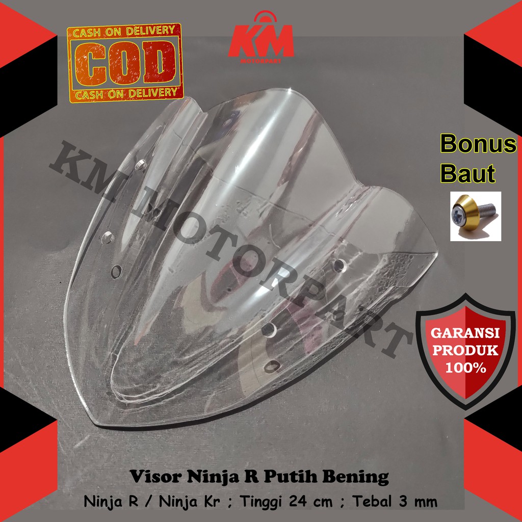 Visor Windshield Kawasaki Ninja R Variasi Hitam Bening Tebal 3 mm Bahan Kaca Mika Akrilik Ninja Kr