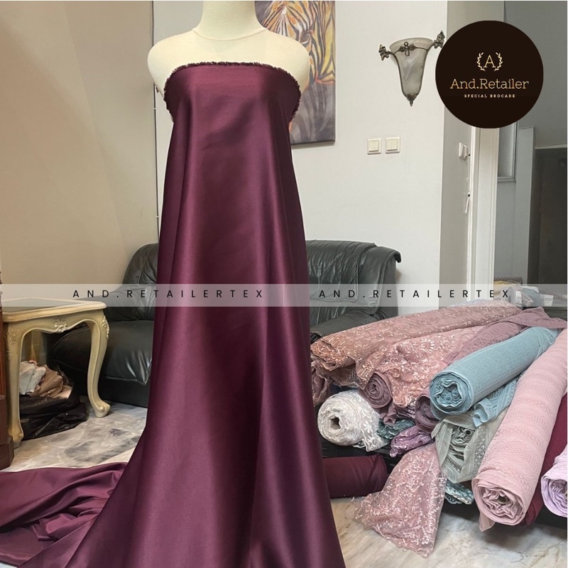 Kain Satin Velvet Premium Warna Wine Ungu Tua Bahan Gamis Furing Seragaman Bisa untuk Inner