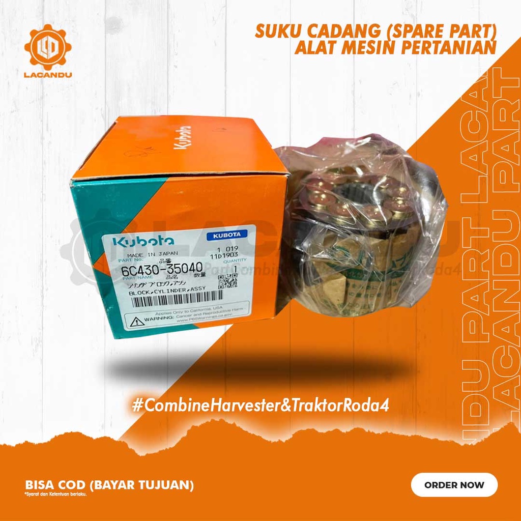 BLOCK CYLINDER ASSY / PELURU HST DC 60 6C430-35040 DC 60 KUBOTA untuk COMBINE HARVESTER LACANDU PART