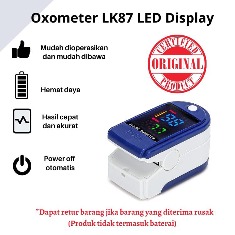 Oximeter Oxymeter LK-87 / LK-88 Fingertip Pulse Oximeter Pengukur Kadar Oxigen dalam darah sosoyo