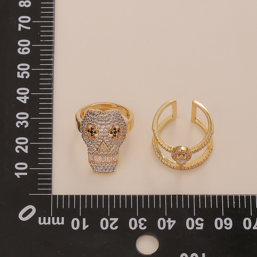 Keren Hip hop perhiasan geometris tengkorak berlebihan zirkon bertatahkan ring Baru cincin berlapis