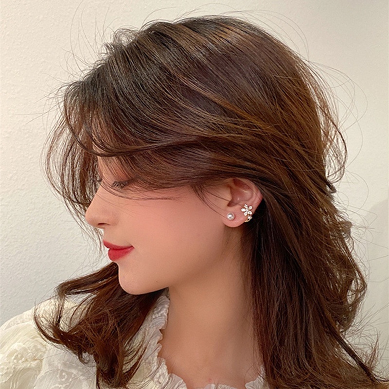 Hello Anting Tusuk Silver Desain Bunga Hias Mutiara Gaya Korea Untuk Wanita