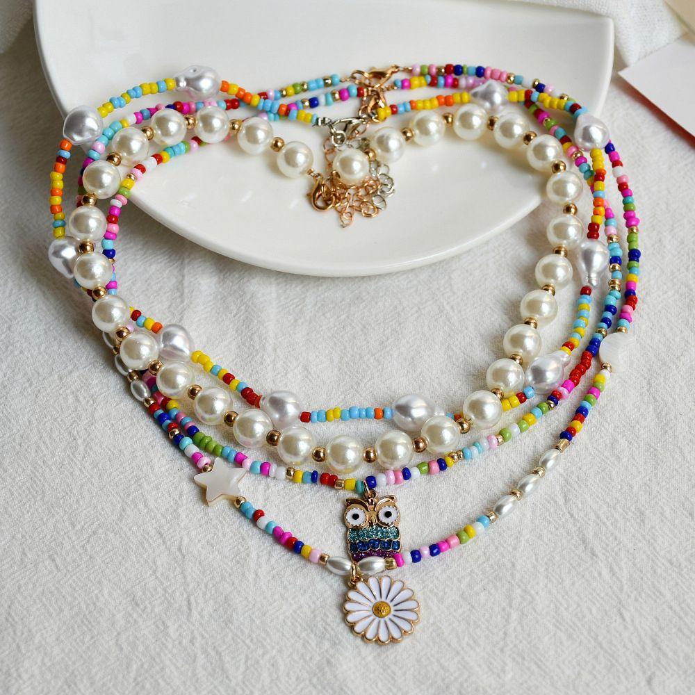 Mxbeauty Kalung Bunga Gadis Trendi Mutiara Hadiah Gaya Bohemian Perempuan Manik Pria Rantai Klavikula