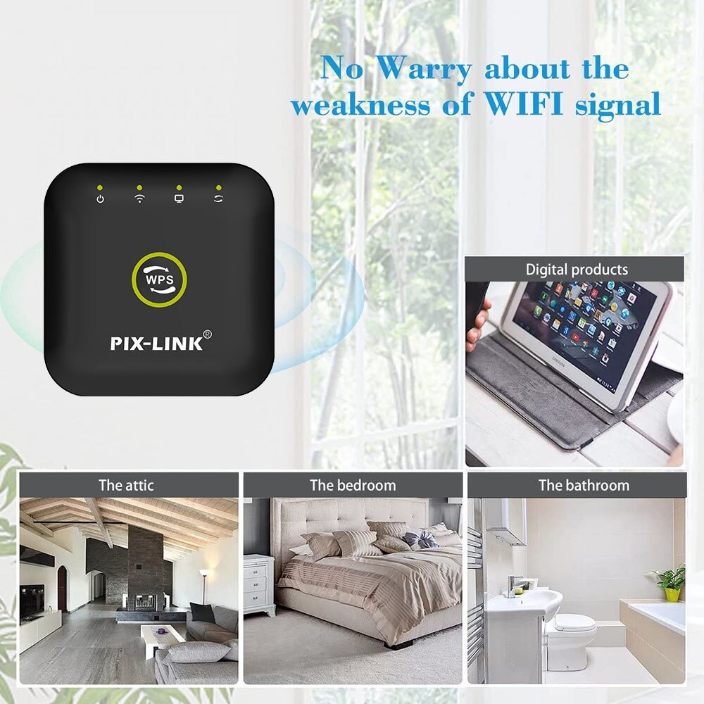 PIX-LINK Wireless WiFi Range Extender Amplifier Repeater 300Mbps - WR23 - Black