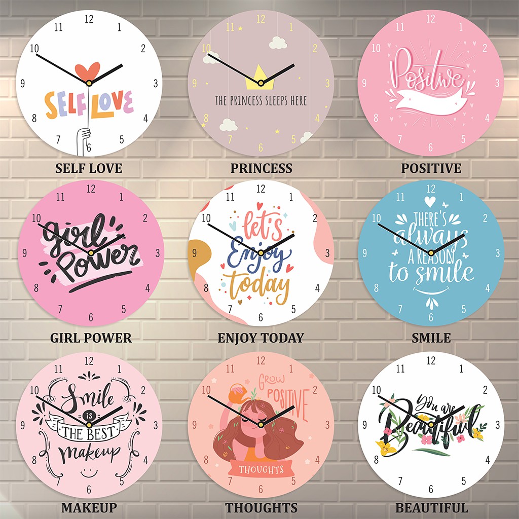 Jam Dinding Kayu Unik Girls Quote Motivation Pajangan Perempuan Shabby Chic