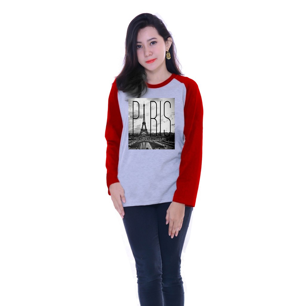 Kaos Raglan | Gambar Paris | Kaos lengan panjang | Atasan wanita | Ukuran M - L - XL - XXL