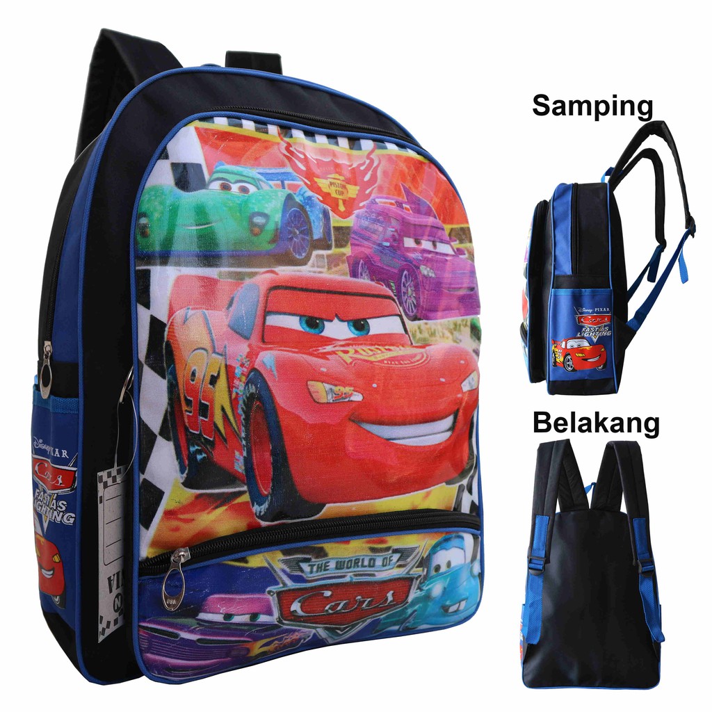 Tas Ransel Anak Kecil Paud TK SD Murah Gambar Cars Warna Biru Bagus