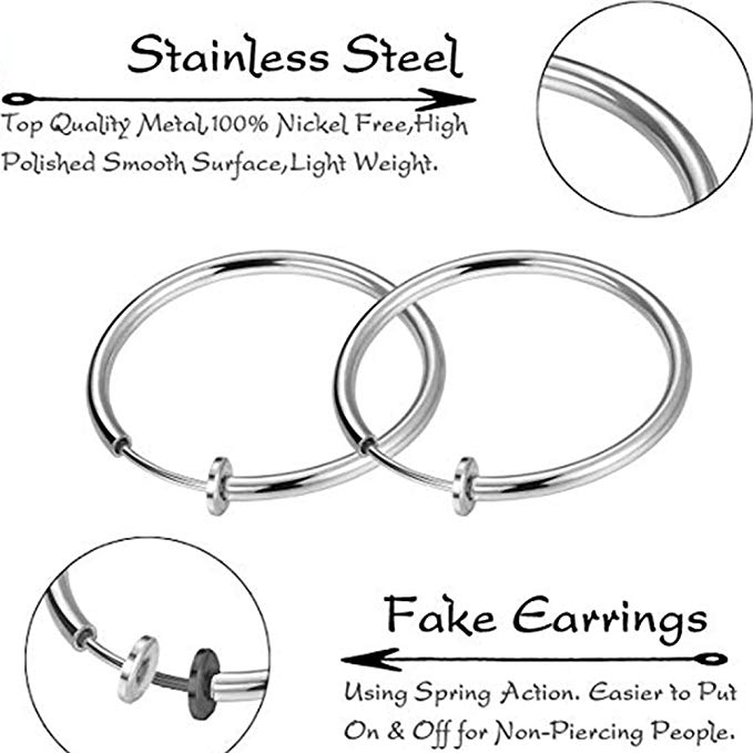 1pair Retractable Earrings No Need Piercing Unisex Classic Hip-hop Hoop Earrings