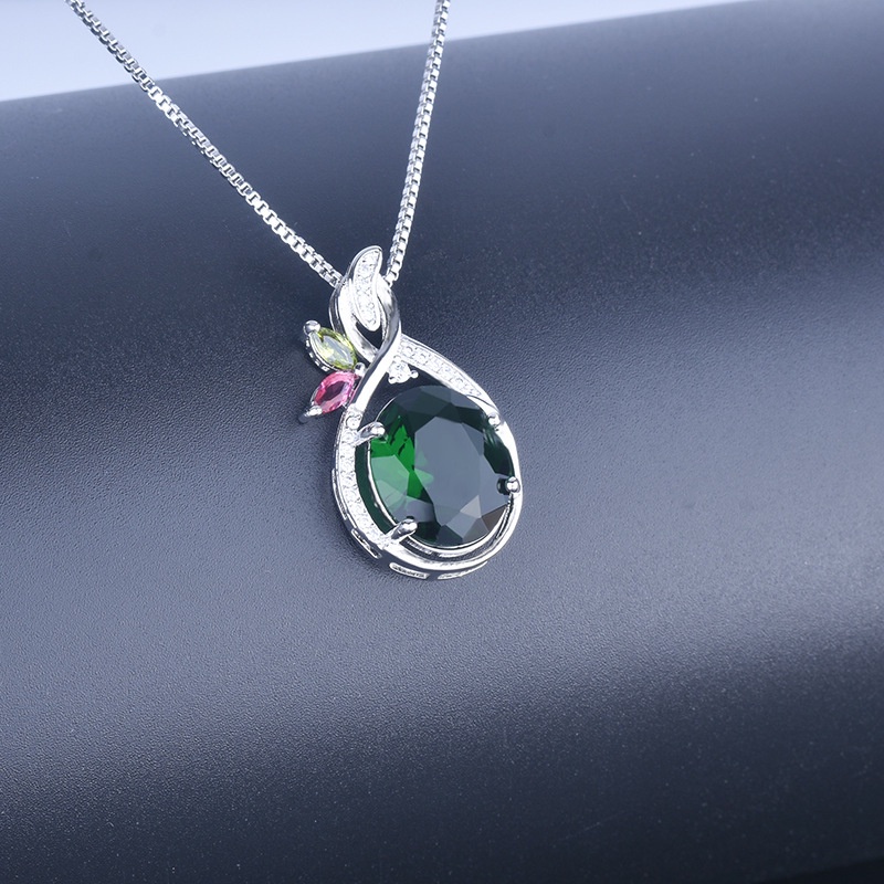 [Ready Stock]Fashion New Inlaid Color Gemstone Pendant 18K Rose Gold Plated Necklace