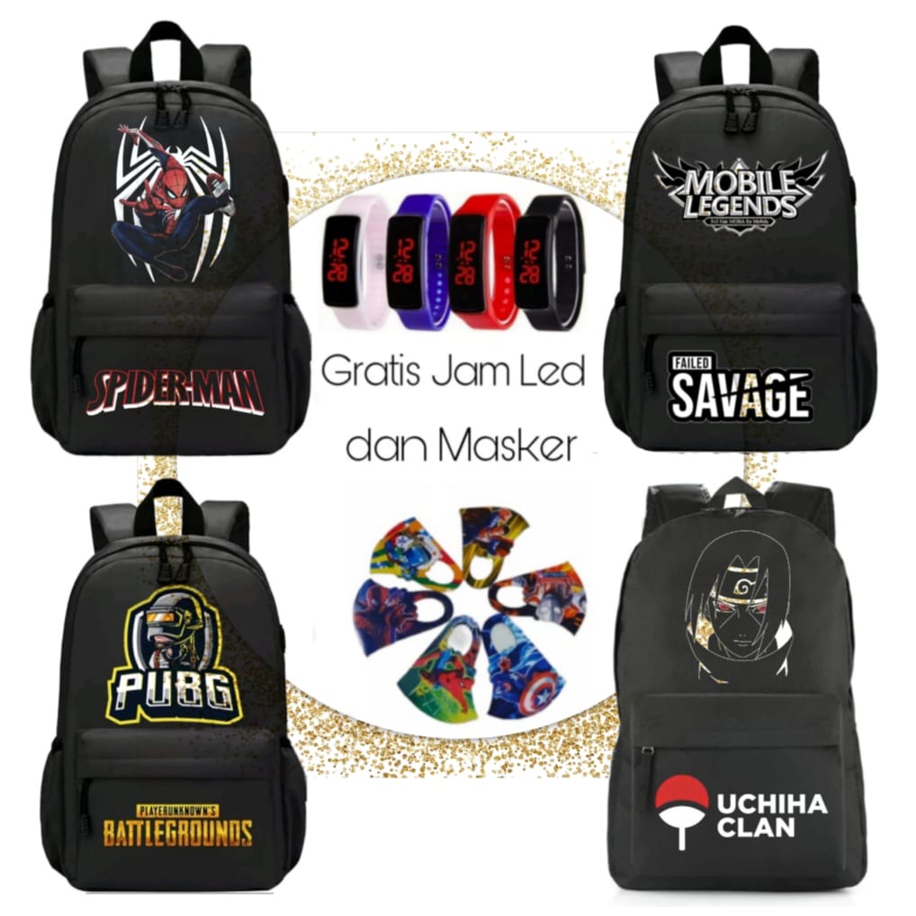 tas sekolah anak SD BONUS JAM LED dan MASKER - Tas ransel anak laki - tas karakter anak