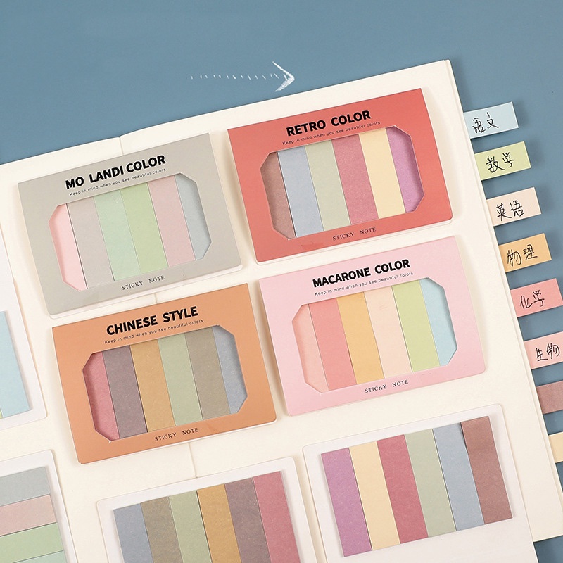 60 Lembar Sticky Notes Bentuk Strip Warna Morandi Dapat Ditulis Untuk Stationery Sekolah / Kantor