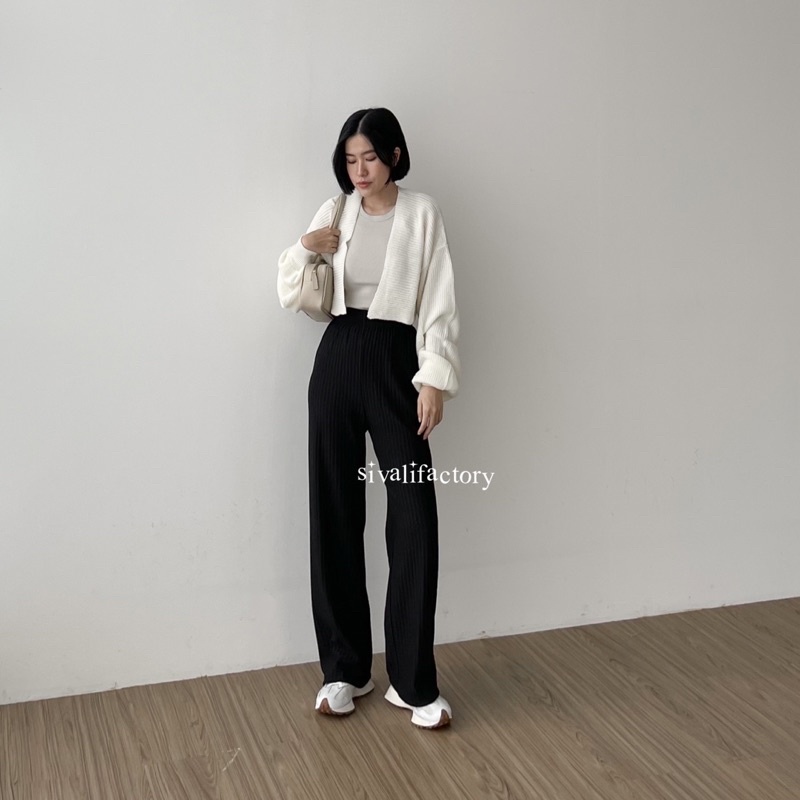 SIVALI Bora Pants | Celana Kulot Knit Wanita Tebal 1800 - Celana Kulot Highwaist