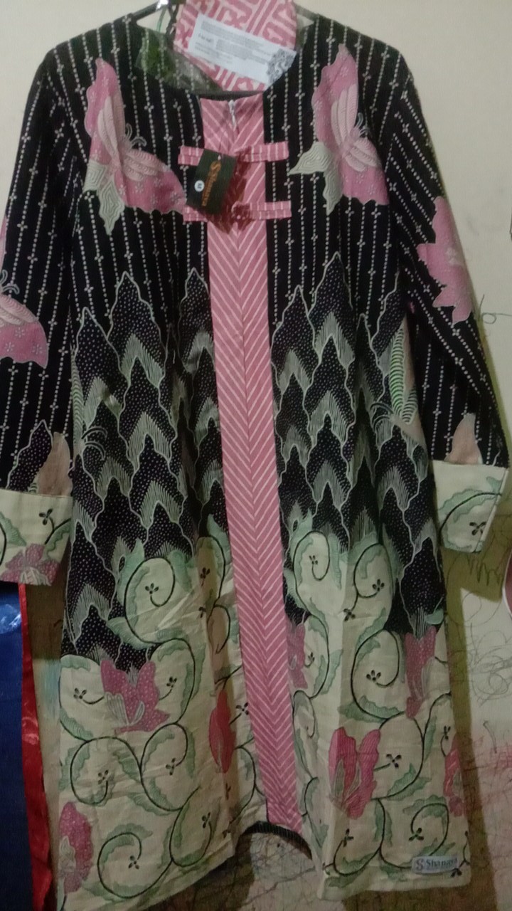 Shanaya Batik Tunik Nayana Batik Cap Garutan Navy Seragam Kerja