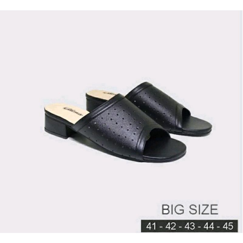 Sendal Pesta Wanita Big Size 41-45 Slop Ibu2 Pengajian kulit Size JUMBO Kasual Ukuran Besar Coffe, 42