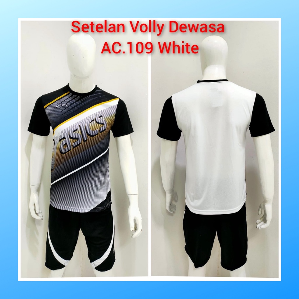 jersey volly pria kaos voli baju bola dan celana setelan wanita dewasa t-shirt outfit seragam jarsey kostum olahraga custom pakaian apparel sport jersy volley ball casual jersi suit AC109 putih