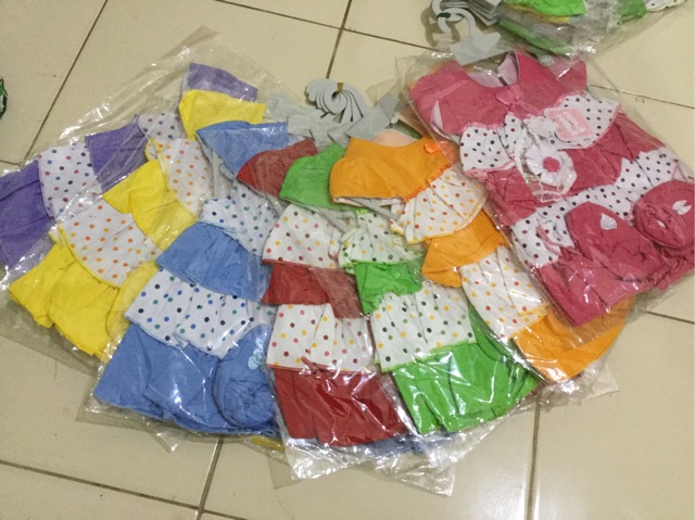 3in1 Dress 4 Tingkat Polka Pita Bayi untuk Baby Usia 3-12 Bulan