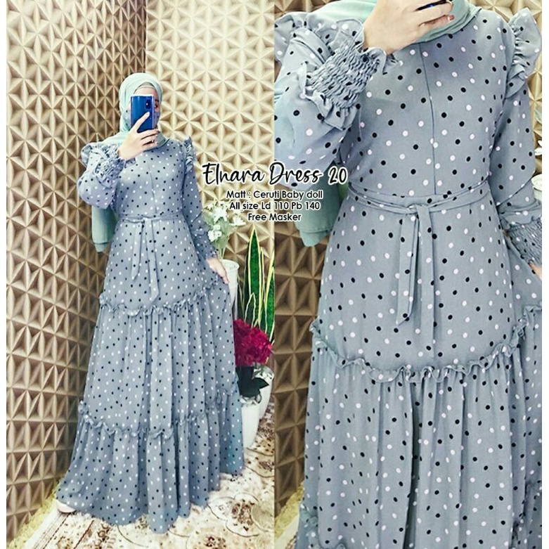 A31 New Elnara Dress 20 Grey matt Ceruty BabyDoll , All size, Free Masker, LD 110 , PB 140, busui