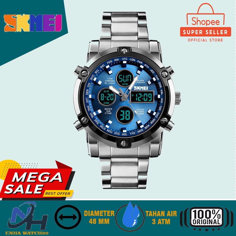 Jam Tangan  Digital Pria SKMEI 1389 - Jam Premium Cowok - Jam Original Digital - Jam Analog Stainles