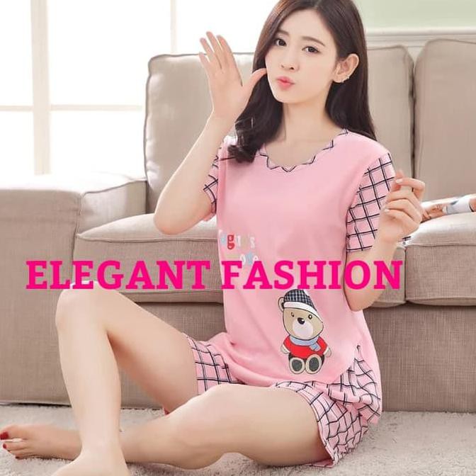BAJU TIDUR PIYAMA KAOS SETELAN PENDEK WANITA CEWEK IMPORT VOGUE BEAR