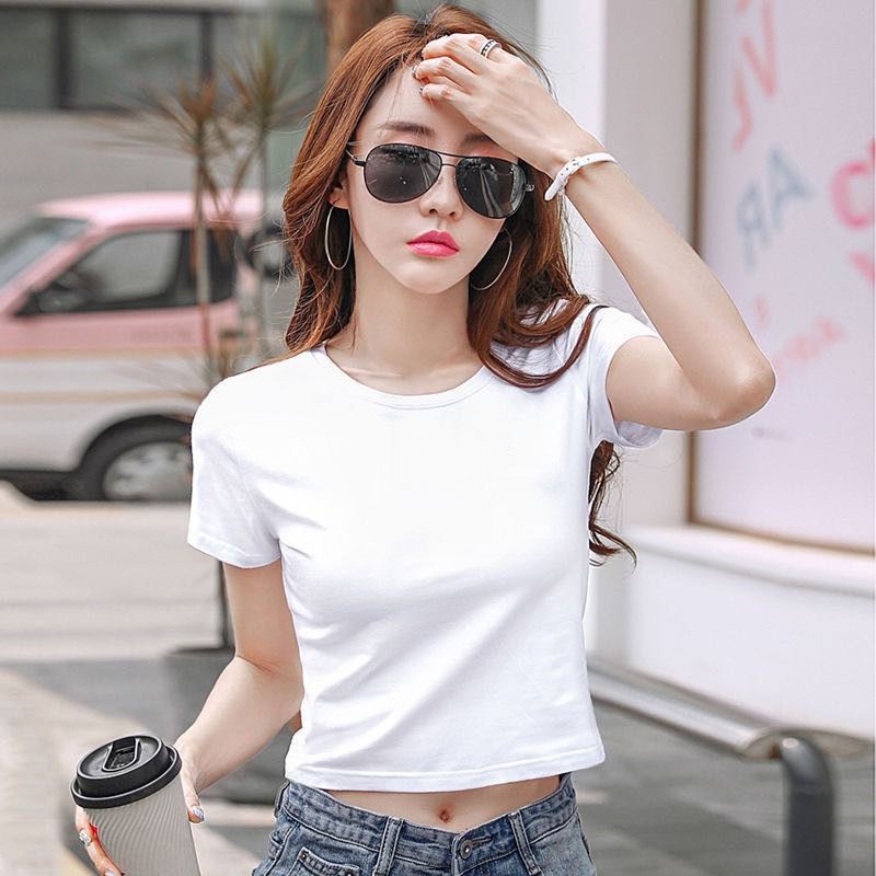 [littlecrab] Crop Top Polos Hitam Putih Simply Style Kaos Crop Baju Crop Round Neck Simple Elegan Berkualitas Croptop Polos Korean Style