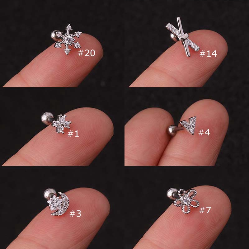 1pc Anting Tindik Tulang Rawan Telinga Bahan Stainless Steel 16g