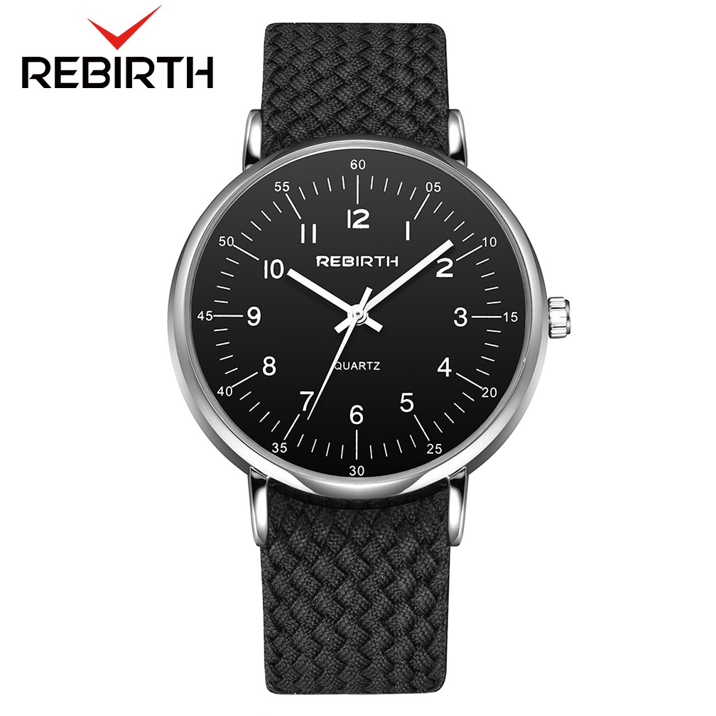 REBIRTH Jam Tangan Wanita Simple Santai Olahraga Tali Nilon Tahan Air Jam Tangan Cewek-AllBlack
