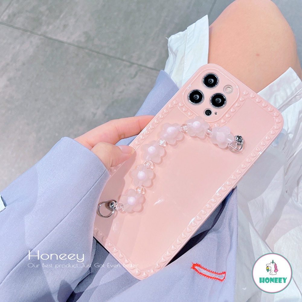 Luxury Pink Sakura Wristband Bracelet Phone Case compatible for IPhone 12 11 Pro Max X Xs Max XR 8 7 Plus Bumper Glossy Soft TPU Back Cover