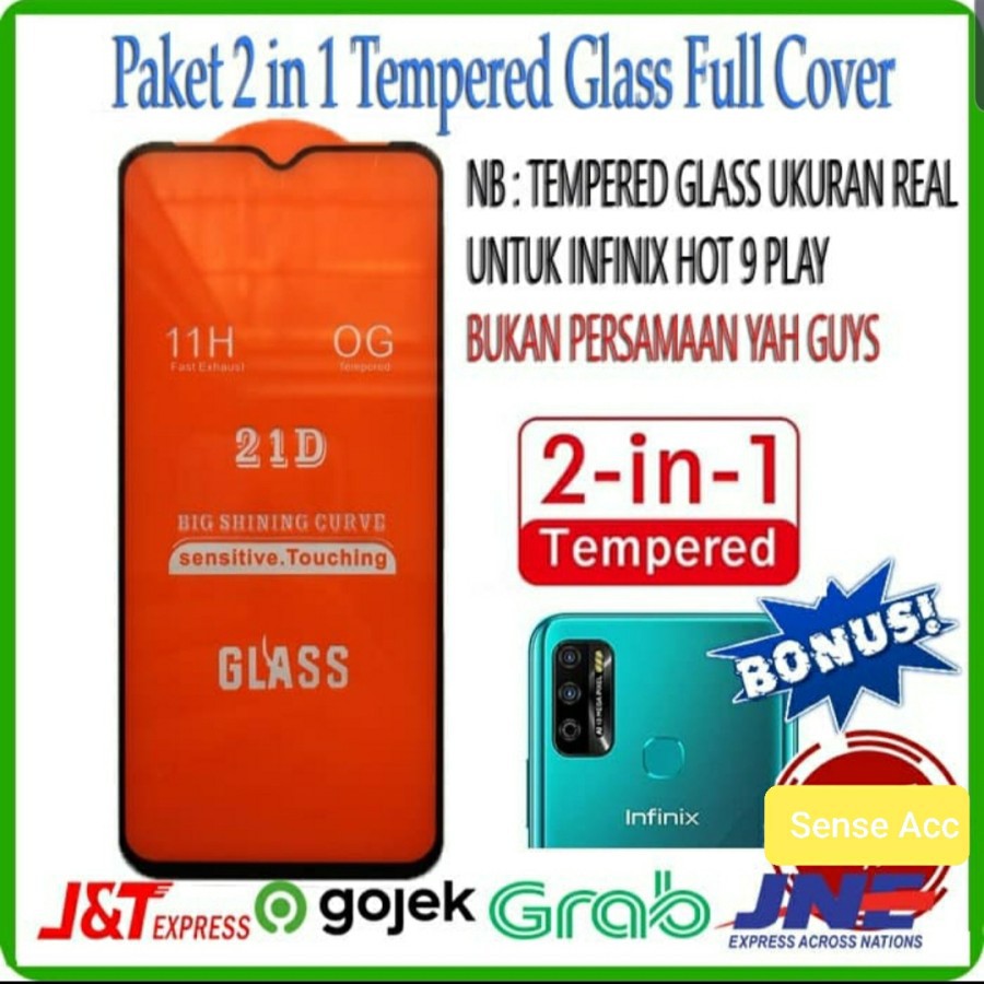 Tempered Glass 9D INFINIX HOT 9 PLAY + Tg Lensa Camera 2in1