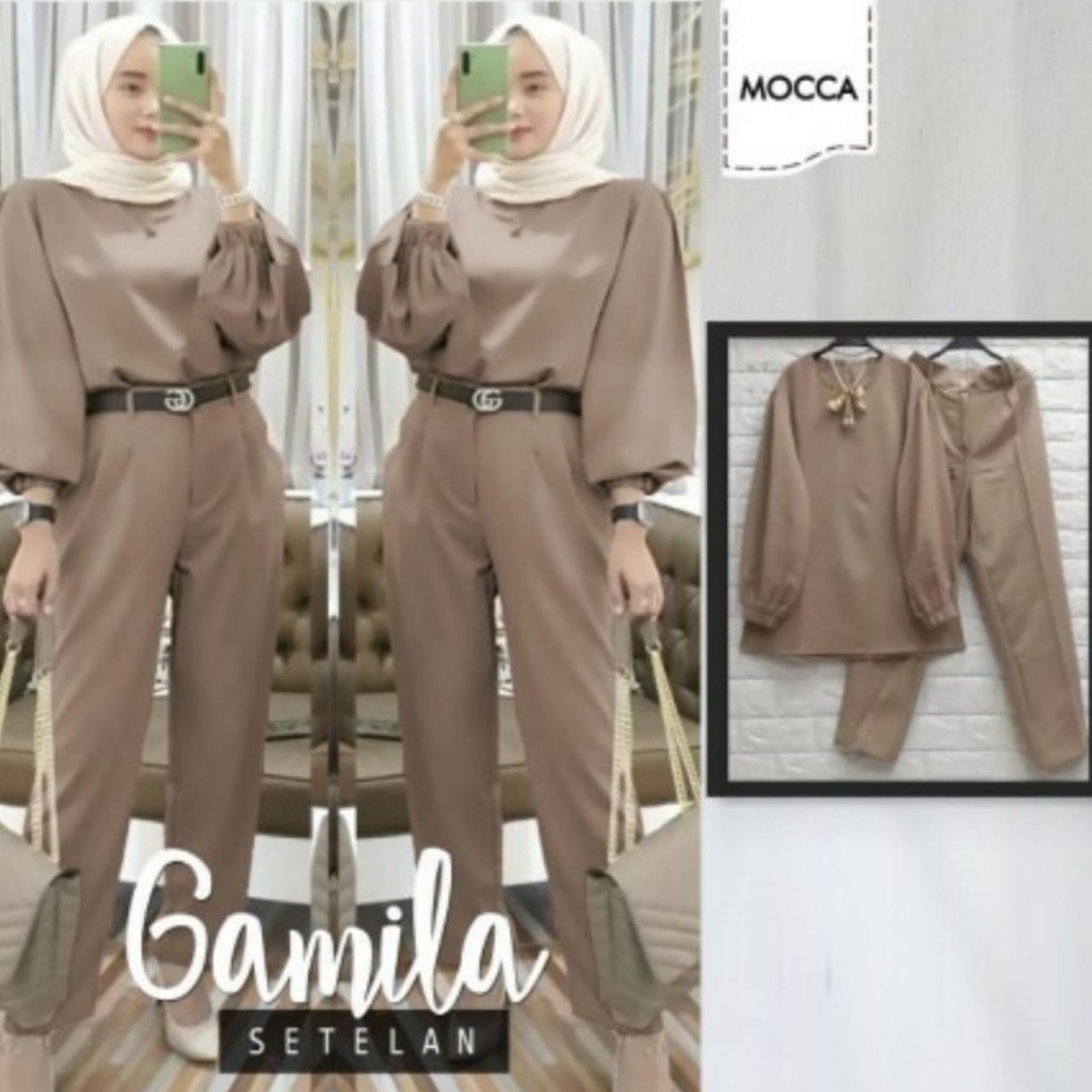 Gamila One Set Setelan Baju Muslim Wanita l Stelan Lengan Panjang Fashion Terlaris