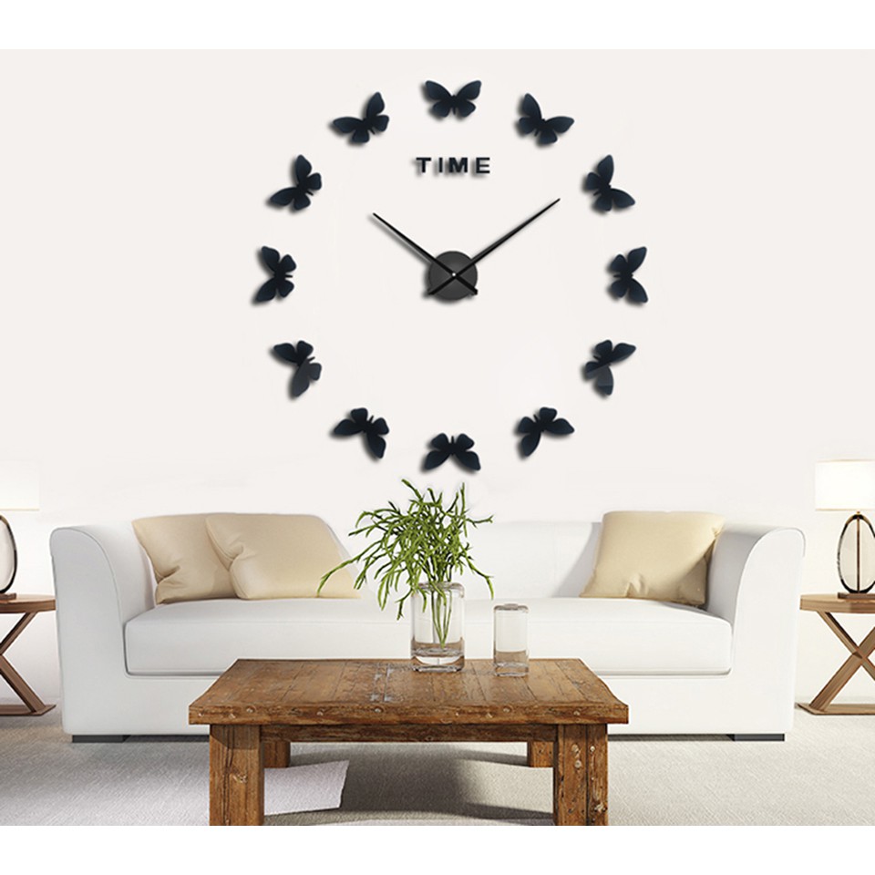 Jam Dinding Besar DIY Giant Wall Clock Quartz Creative Design 120cm Model Butterfly - DIY-205 - Blac