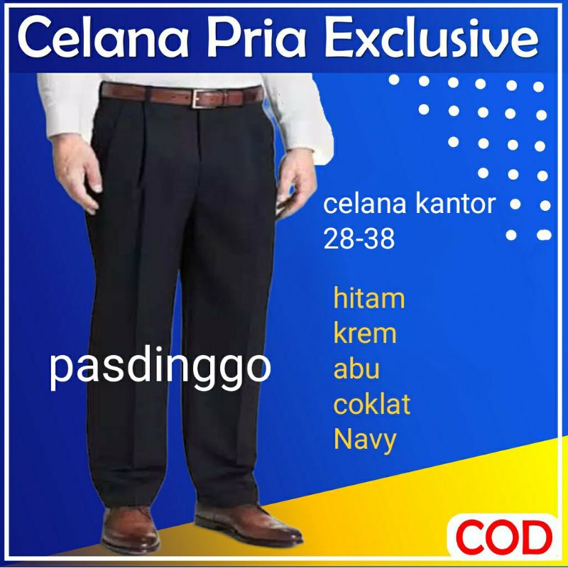 CELANA KAIN PRIA STANDAR FORMAL KERJA HITAM DAN WARNA UKURAN 27-38