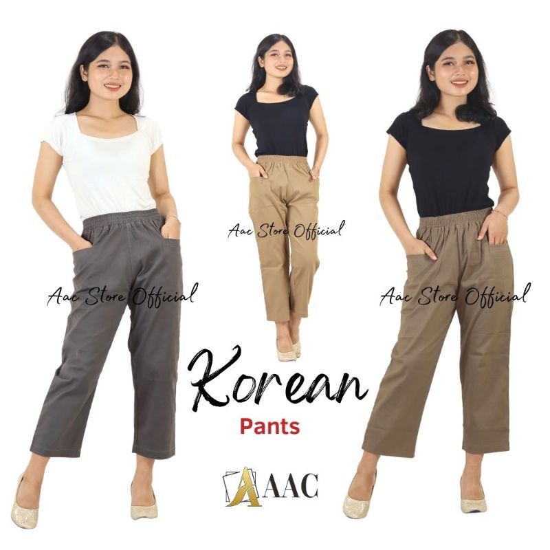 Celana Wanita 7/9 Korean Pants Bahan Cotton Combed / Celana Crop Tebal Adem Allsize Sampai Jumbo