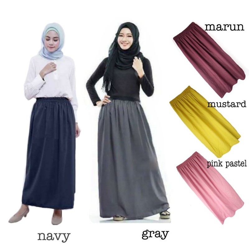 Izany Rok polos panjang Wolfis Skirt