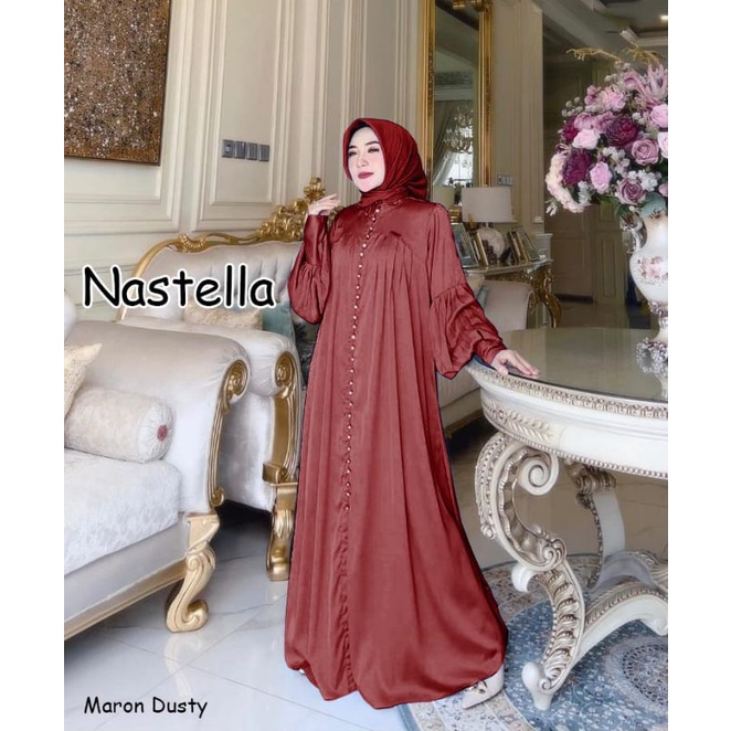 NASTELLA  gamis pesta mewah gaun walimatul bridemaid seragam lebaran casual gamis raya lebaran