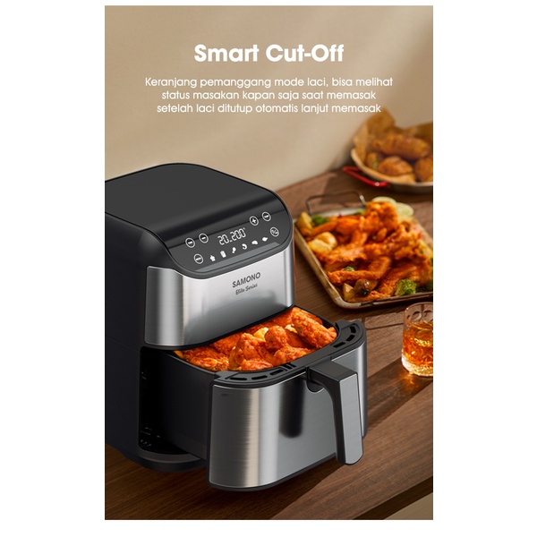 Samono 6L Air Fryer Mesin Stainless Steel Touch Screen 6 Mode Preset Magic Fryer Pot Daya Rendah Lapisan Anti Panas SW-AFBE06