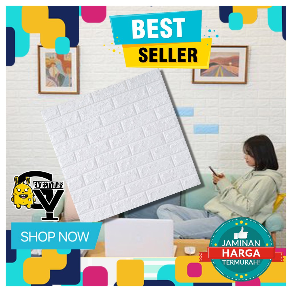 Sticker wallpaper dinding 3d foam Motif Batik Model rumah konsep industrial minimalis modern-BATA PUTIH