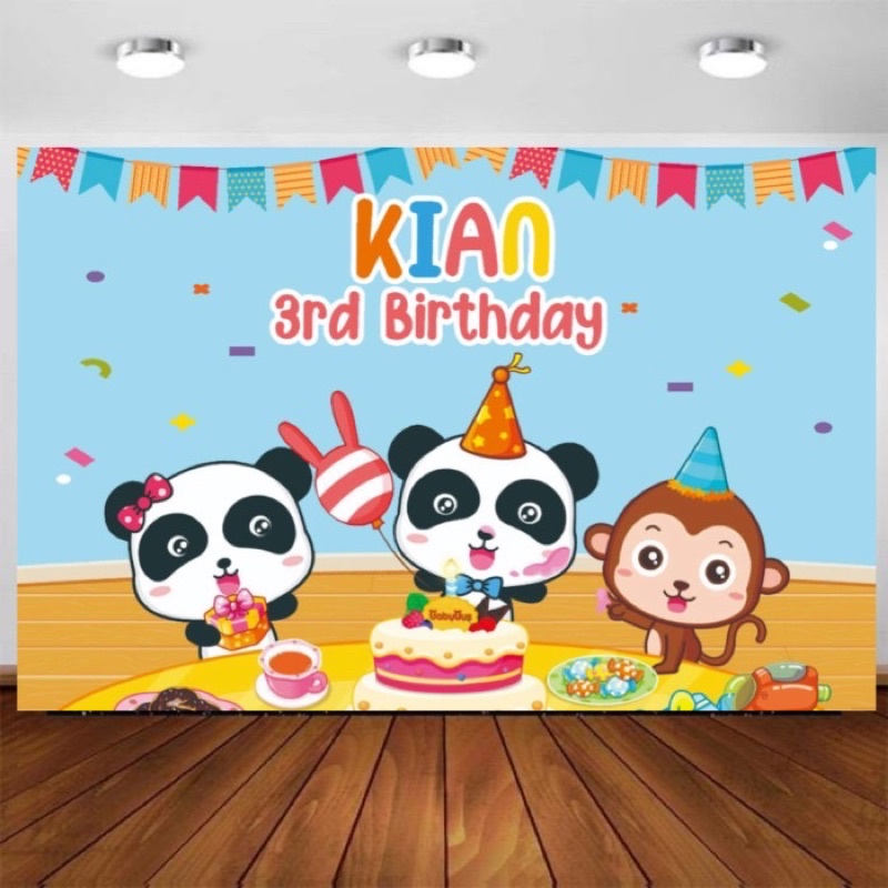 Custom backdrop banner babybus ulang tahun anak karakter