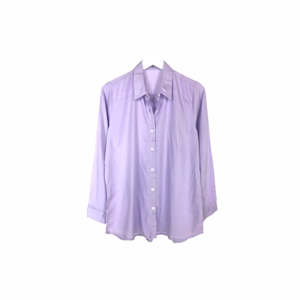 KEMEJA WANITA POLOS LENGAN PANJANG WANITA KATUN RAYON LONG SHIRT ORGANIK-Kemeja Lilac