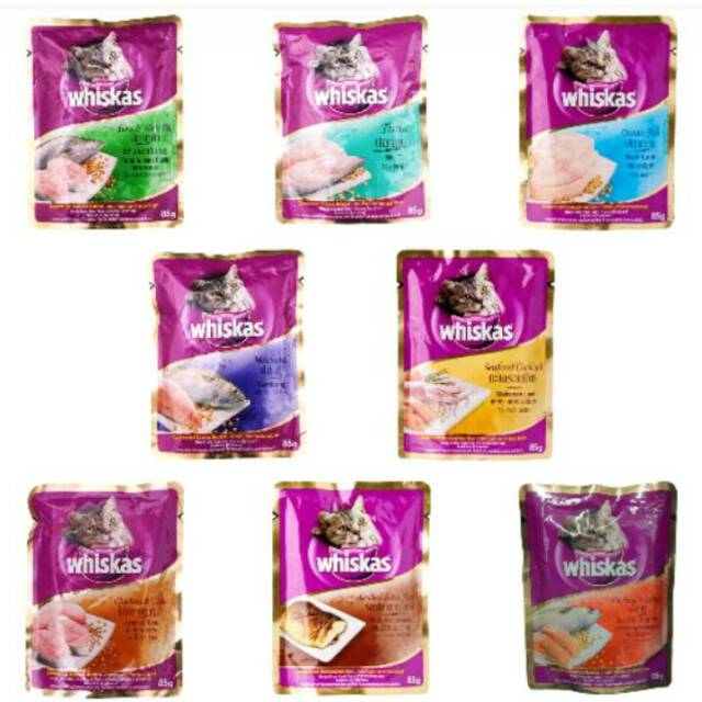 Whiskas pouch banyak variant rasa pakan kucing basah wetfood