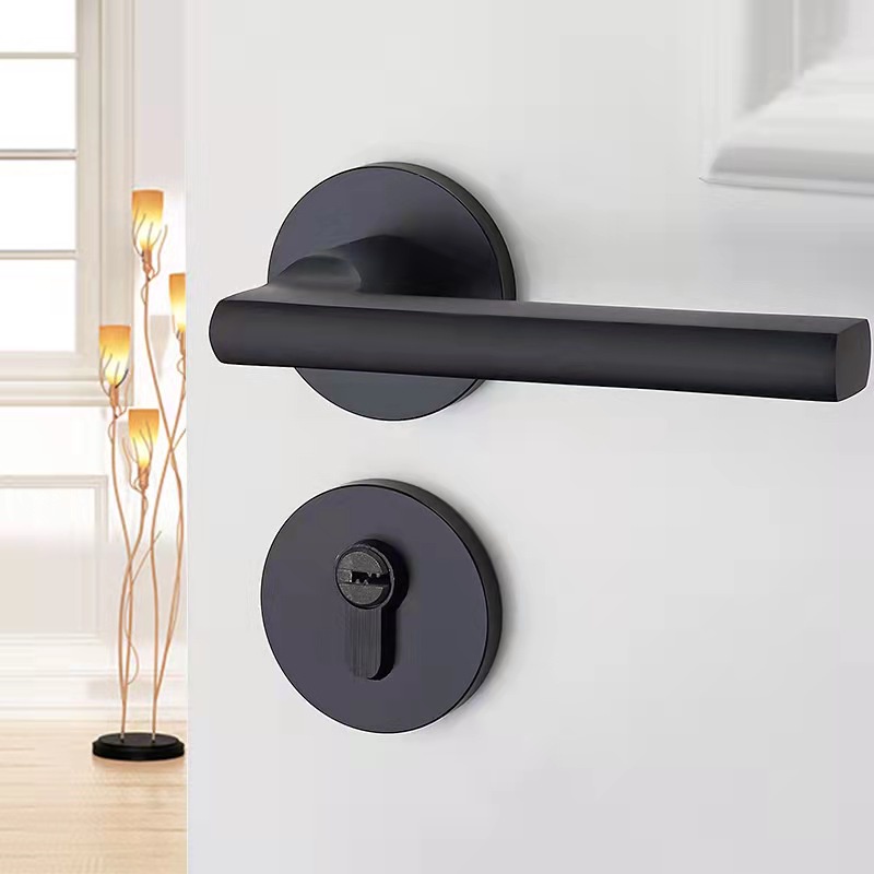 Gagang Pintu 1 set siap pasang, Gaya Eropa Handle Lock Door Model Lurus Bedroom Living Room Mechanical Anti-Theft NEW