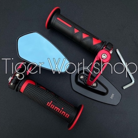 Spion Jalu Oval Plus Handgrip Domino Shark Universal Semua Motor Matic Bebek Semua Kereta