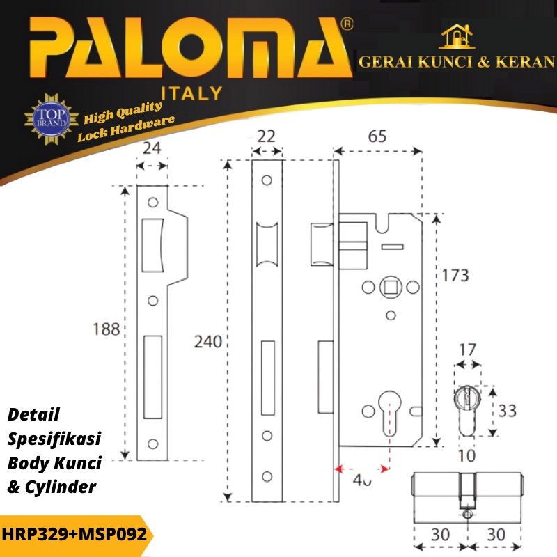 PALOMA HRP 329 MSP 092 HANDLE HITAM SET KUNCI PINTU DAN CYLINDER BLACK