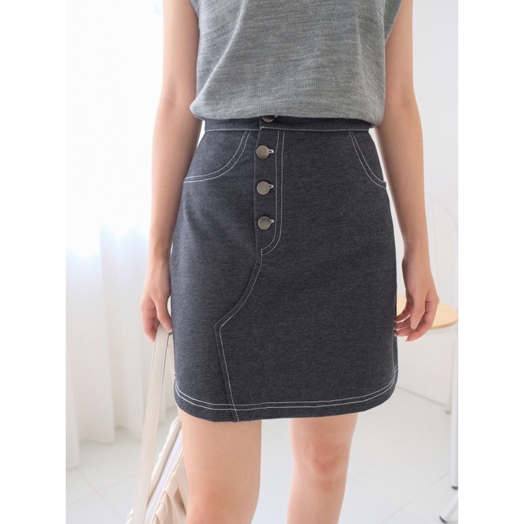 Kadaka B-0133 Mini Skirt Denim Look Alike Detail Kancing